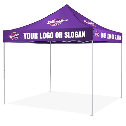 Custom Canopy Tent with Logo, 10x10 Feet Canopy Printing, Outdoor Pop Up Shelter Customized Personalized Event Tents Printed with Tent Frame for Business Tradeshows Advertising (10x10-Tent-Custom)