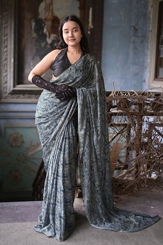 Image of MIRCHI FASHION Women Saree Floral Print Chiffon | Lightweight Festive Occasion Sari for Farewell and Functions with Unstitched Blouse Piece
