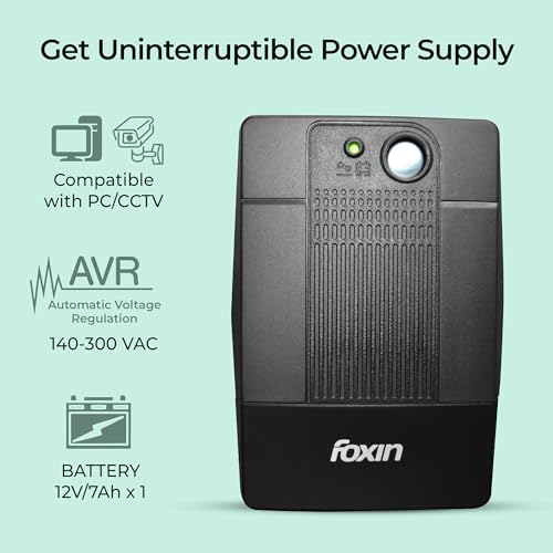 Image of Foxin UPS 600VA /360W Uninterrupted Power Supply System for Desktop, Home Office, Computers | AVR, Auto Restart & Generator Compatibility | Ideal Power Backup & Protection | BIS Certified