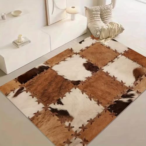 ZDLLDZ Tapis à Motifs de Taches de Fourrure de Vache, imprimé Patchwork en Peau de Vache, Tapis de Sol de Salon de Style Cowboy Oriental 160 x 230 cm