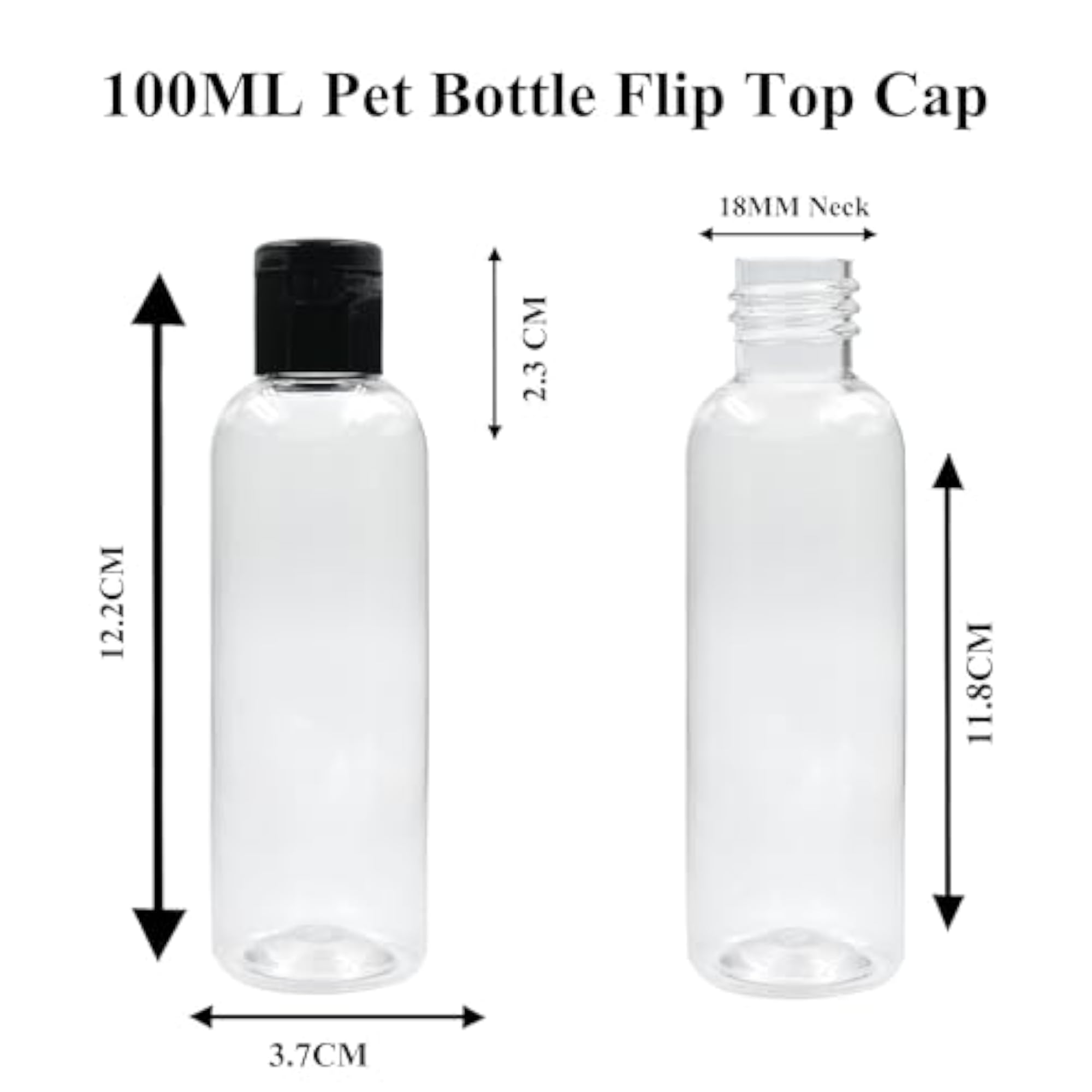 100ml Clear Empty PET Round Bottles with Black Flip Top Cap