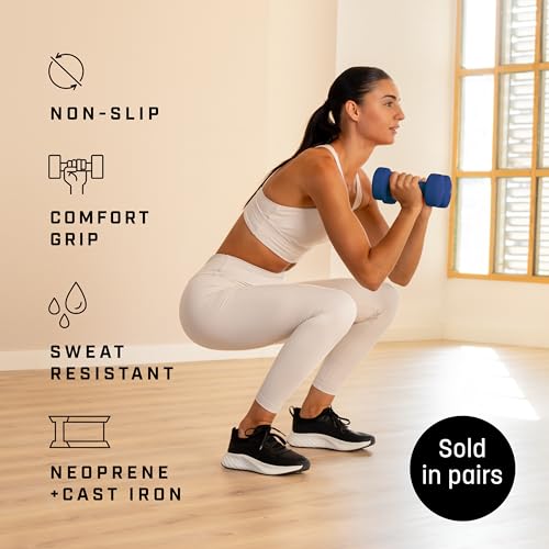 KG Physio Weights Dumbbells Set Women & Men - Neoprene-Coated & Sweat-Resistant Weights Set with Anti-Roll Technology & A3 Exercise Poster, Gym Equipment for Home, 1-10 kg Dumb Bells Pair