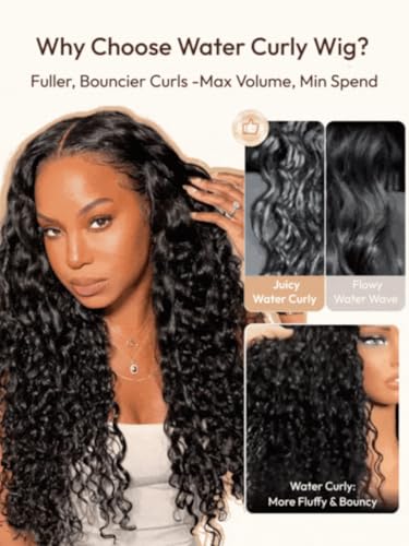 Image of Bouncy Water Wave Curly Human Hair Wigs Pre Cut 13x4 HD Lace Frontal Pre Everything Glueless Big Curly Water Wig 180% Density Pre Plucked Bleached Knots Put On and Go 20Inch Beginner friendly