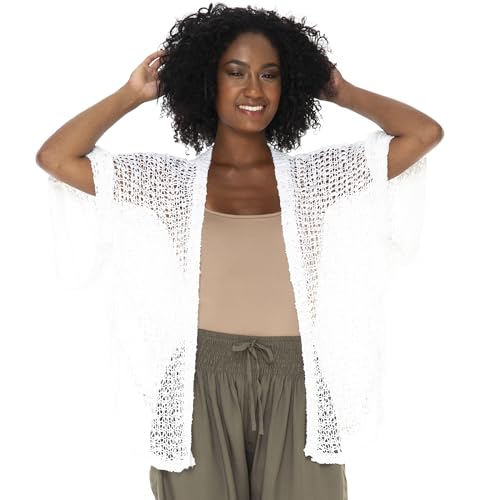 Image of SHU-SHI Lightweight Open Front Cardigan for Women Hollow Out Sweater Knitted Poncho Batwing Loose Popcorn Shawl Boho Wrap