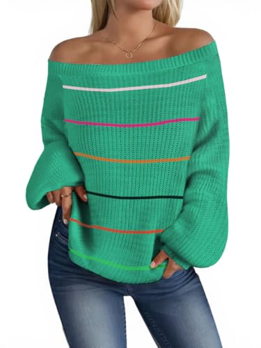 Image of MARZXIN Women's 2026 Fall Long Sleeve Sweaters Casual Loose Striped Off Shoulder Casual Oversized Knitted Sweater Pullovers