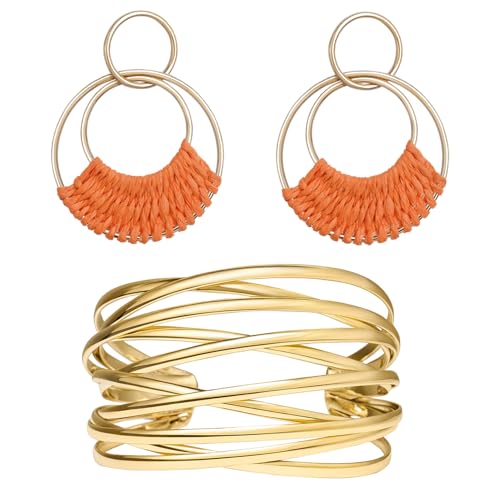 Raffia Hoop Earrings and Twisted Cuff Bangle