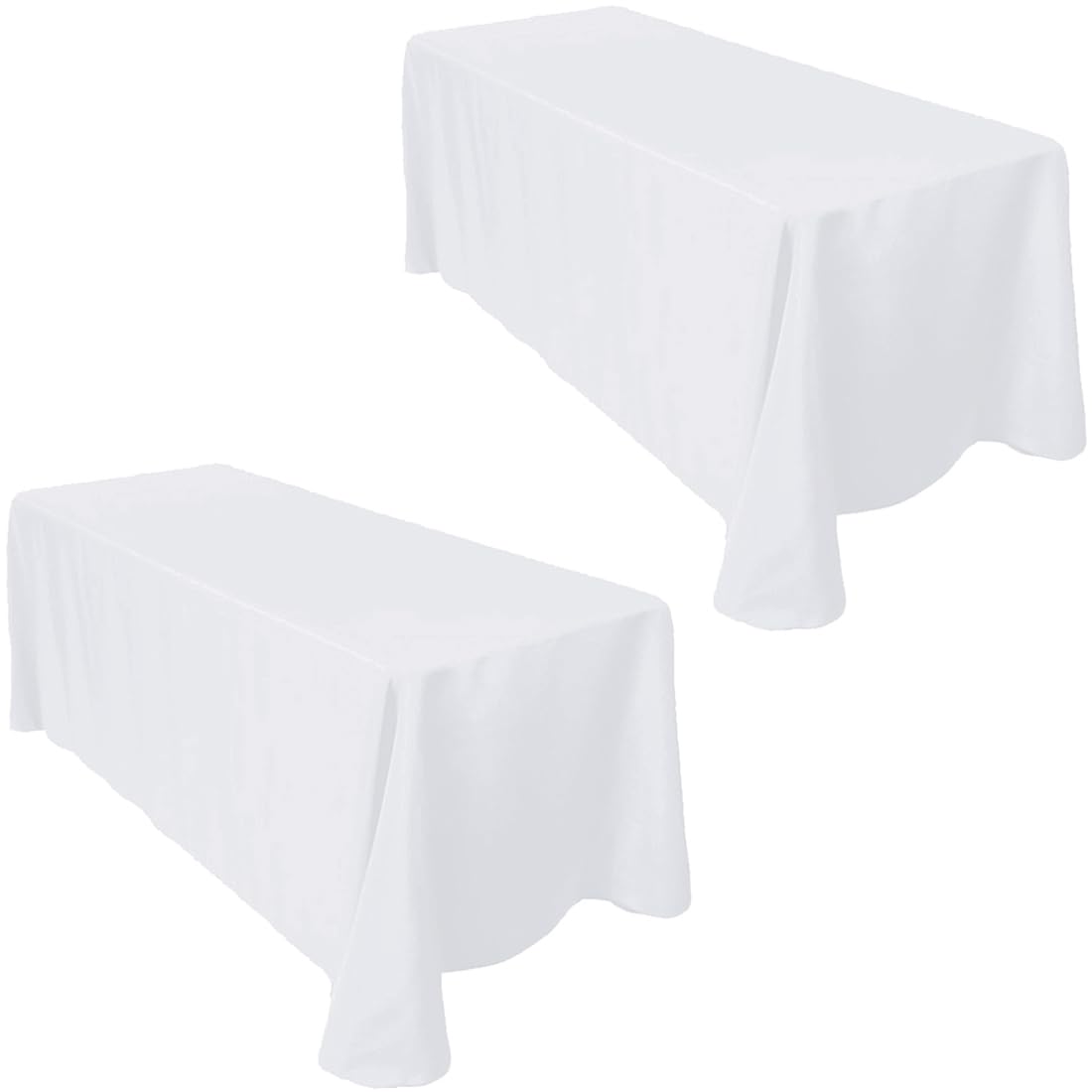 LTC LINENS 2-Pack White Rectangular Tablecloths 90 in x 132 in with Rounded Corners - Ideal for 6 ft Tables with Floor-Length Drop - Polyester Fabric