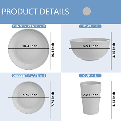 Supernal 32Pcs Wheat Straw Dinnerware Sets,Dinnerware Sets For 8,Plates And Bowls Sets,Reusable Tableware,Grey Dish Set 16Pcs Plates, 8Pcs Bowls, 8Pcs Cups,Microwave Dishwasher Safe. #TOP1