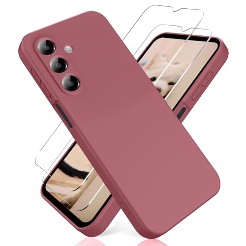 YiKaDa - YiKaDa - Coque pour Samsung Galaxy A17 4G/5G, avec [2 Pièces] Protection d'écran en Verre Trempé, Housse Silicone TPU Souple Liquide - Rose Foncé Foncé