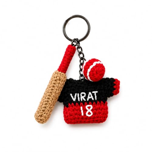 Image of Handmade Crochet Keychain | Cute Knitted Key Ring Charm | Crochet Animal, Fruit, Flower, Evil Eye & Food Plush Keychain for Car Keys, Backpack, Handbag & Gift (Pack of 1) (virat)