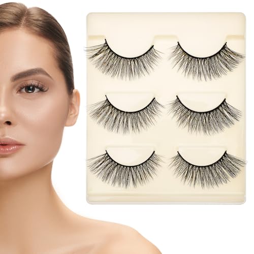 HONITANO 3 paires Faux Cils Naturels Artificielle Légères et Confortables Cils Courts Œil de Chat pour Maquillage Quotidien et Soirées