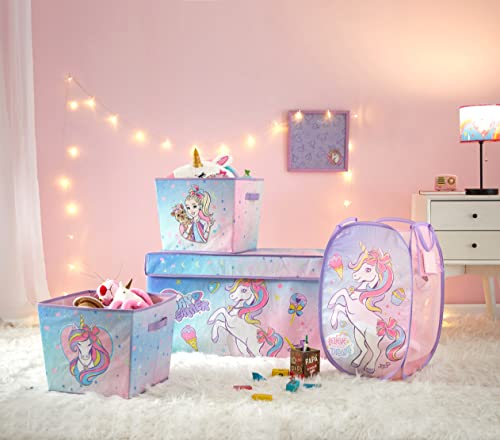 Image of Idea Nuova JoJo Siwa Unicorn Bow Day Dreamer Collapsible Children's Storage Trunk, Durable with Soft Lid, 28.5 inchx14.5 inchx16 inch