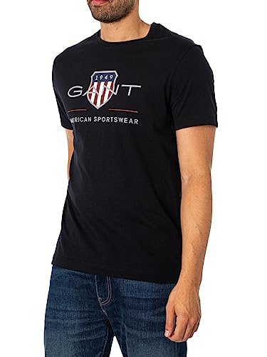 GANT Reg Archive Shield SS T-Shirt Camiseta, Black, M para Hombre