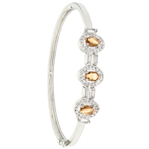 Image of ZENEME Rhodium-Plated Oval Shape American Diamond Studded Handmade Kada Bracelet For Girls and Women