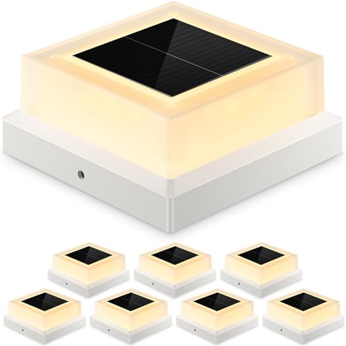 JOFIOS 4x4 Solar Post Cap Lights 8pack, Fence Post Solar Lights Outdoor Waterproof with Warm White Lighting，White Waterproof Cap Post Lights fit 3.5x3.5/4x4 Wooden/Vinyl Posts