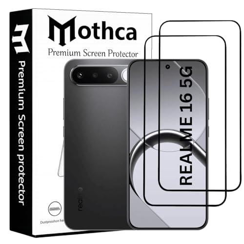 Image of Mothca Military-Grade Gorilla Tempered Glass Screen Protector for Realme 16 5g | Black | Pack of 2 | Edge-to-Edge Coverage | Scratch Resistant | Easy Installation Kit