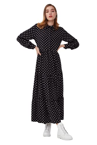 Abayas For Women Muslim-Prayer Clothes- Muslim Dress For Women- Polka Dot Women Dress (Medium) Black White