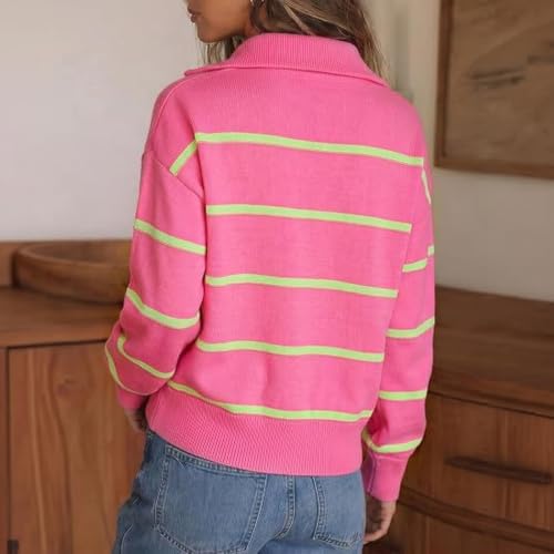 Quarter Zip Sweater Women Cropped Oversized Striped Turtleneck Sweater Top - image 5