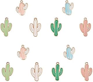 PandaHall Elite 36pcs 6 Color Cactus Charms Pendant Tropical Summer Desert Plant Enamel Dangle Charms Beads for Necklace Bracelet Earrings DIY Jewellery Making