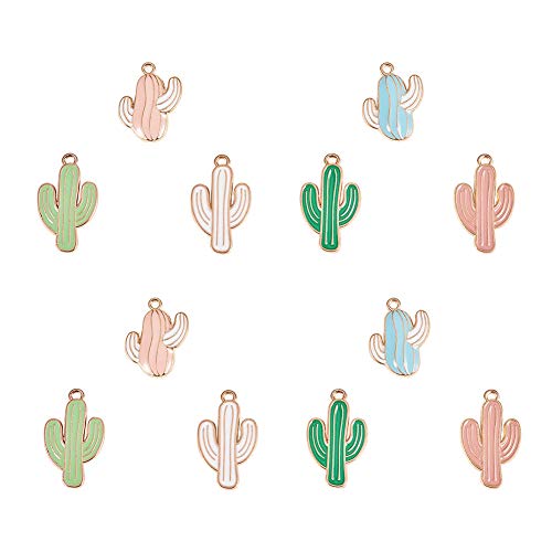 PH PandaHall 36pcs 6 Color Cactus Charms Pendant Tropical Summer Desert Plant Enamel Dangle Charms Beads for Necklace Bracelet Earrings DIY Jewelry Making