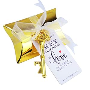 Makhry 50 stks Rustiek Bruiloft Cadeau Souvenir Set met Vintage Sleutel Flesopeners, Bonbondoos, Bedankt Label, Frans…