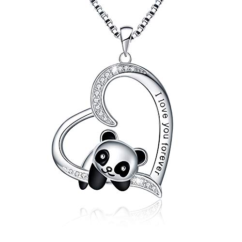 MUATOGIML 925 Sterling Silver Bear Panda Necklace I Love You Forever Cute Animal Heart Pendant Necklaces Jewelry Gifts for Women Mom Wife Sister Nana