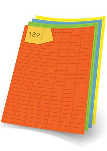 Blue Coloured Rectangle A4 Labels, 25 x 10mm, 189 Labels per A4 Sheet, 500 Sheets Per Pack, 94500 Labels in Total, Inkjet or Laser Printer Friendly