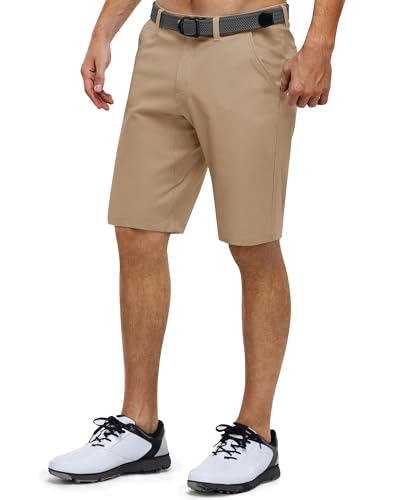 33,000ft Men's Golf Shorts Dry Fit, 11" Lightweight Quick Dry Golf Stretch Bermuda Shorts Performance Casual Shorts with Pockets for Golf Travelling and Wroking, Khaki 36W