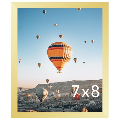 Image of JCJMY 7x8 Picture Frame Gold for Wall Hanging or Tabletop, Wall Mounting Horizontally or Vertically, 7 x 8 Wall Gallery Poster Photo Frame with Shatter Resistant Plexiglass, Gold