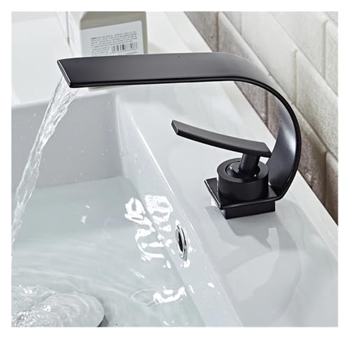 Grifo de latón negro mate con caño de cascada cuadrado para proyectos de baño 7