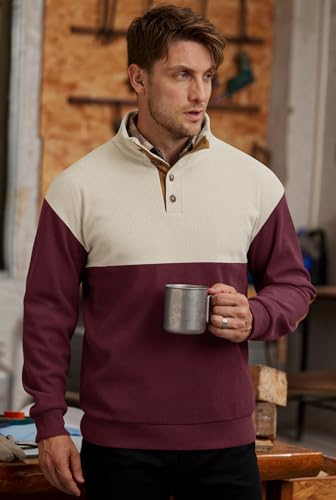 Mens Corduroy Fleece Lined Sweatshirts Long Sleeve Heavyweight Casual Button Pullover (S-XXL)3