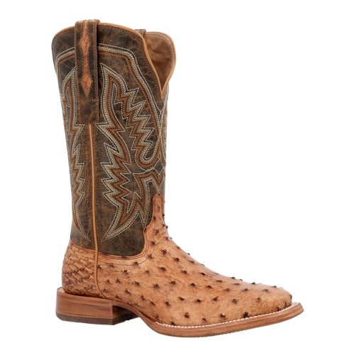 Durango Mens Prca Collection Full-Quill Ostrich Embroidered Square Toe Pull On Dress Boots Mid Calf - Brown2