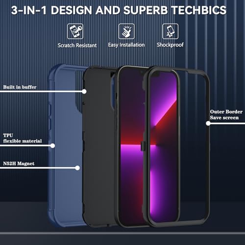 Image of SunStory Compatible with iPhone 13 Pro Max Case with HD Screen Protector, 3-Layer Heavy Duty Full-Body Cover,3 in 1 Hybrid Protective Case for iPhone 13 Pro Max 6.7 inch,Blue