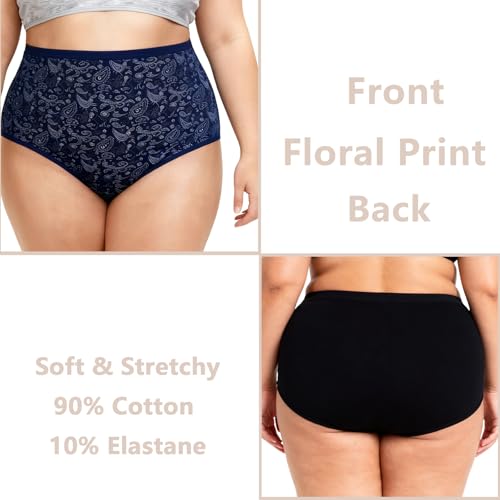 Image of Women's Plus Size Cotton Underwear Panties Mid Waisted Briefs 7-Pack XL-6XL Point Print Ladies Panties