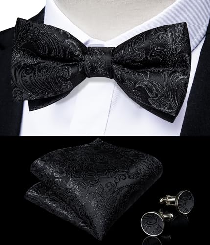Image of DiBanGu Paisley Bow Tie and Supenders for Men Tuxedo Heavy Duty 6 Clips Suspender Adjustable Y-Shape Mens Trouser Braces