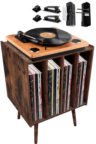 Blibblay Large Record Player Stand with Vinyl Storage, Wooden Turntable Stand with Record Storage Shelves, Mid-Century Modern Record Player Table for Albums, Stereo, Speakers, and Accessories