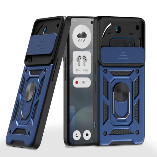 Image of Pikkme Back Cover for Nothing Phone 3a 5G | Sliding Camera Shield with Ring Stand | D10 Full Camera Protection Bumper Case (Blue) | 360 Protection Case