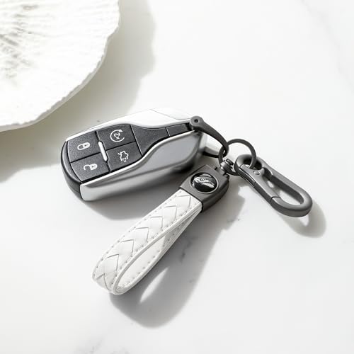 Image of Gkeygo Carabiner Keychain, Universal Heavy Duty Woven Handmade Leather Key Chain, Car Fob Key Keychains with 360 Degree Rotatable Snap Swivel and Anti-Lost D-Ring for Men and Women, Gunmetal - White