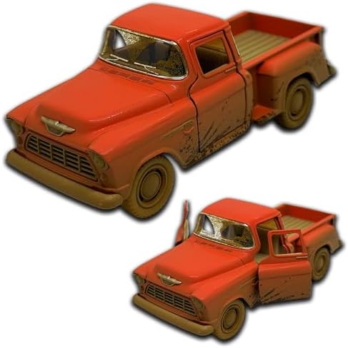 Miniatura de carro Chevrolet Stepside 1955 em Metal, com fricção, pneus em borracha, abertura de portas laterais, 12 CM, 1/32, Resistente a quedas (Laranja lameado)