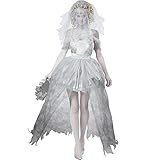 Lonely hero Damen Geisterbraut Kostüm für Halloween Karneval Fasching Kleid mit Schleier Cosplay Set