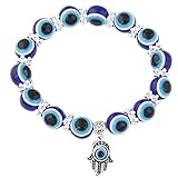 Lucky Evil Eye Bracelets Set Colorful Turkish Amulet Hamsa Evil Eye Beaded Charm Stretch Elastic Bracelet for Women Men-Blue