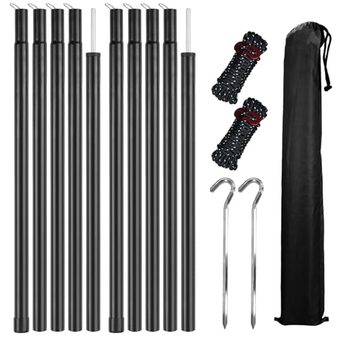 Tent Poles for Tarp, KescherAb Adjustable Tarp Poles Aluminium Tarp Poles Set of 2 for Tent Fly, Awning, Outdoor Camping, Hiking, Backpacking & Rainfly with Pegs & Reflective Ropes, Black