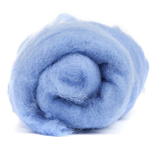 Image of Desert Breeze Distributing Maori Wool Carded Batting, 100% Natural New Zealand Wool Made by DHG in Italy for Needle Felting, 3.5 OZ, 27 Micron, Color Cornflower Blue