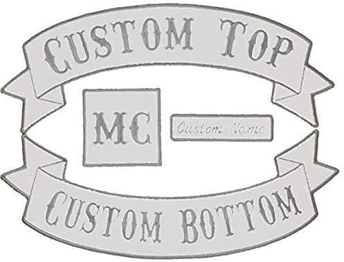 Custom Embroidered Biker Vest 4pc Patch Set - 13" Top & Bottom Rockers, 1x4 Name Tag, 3" Square - Full ARch (Black)