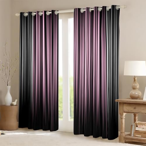 Homemissing Ombre Pink Grey Black Curtains for Bedroom Living Room (2 Panels, W66*L72) Abstract Art Darkening Dreapes Decor Stripes Geometric Blackout Curtains Modern Striped Art Window Treatments - Image 2
