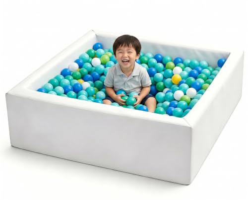 ボールプール キッズ ベビーボールハウス アイボリー 室内 大型 PUレザー スクエア プレイサークル 厚手5cm 高反発クッション お手入れ簡単 室内遊具 高密度フォーム 型崩れしにくい ボール別売り