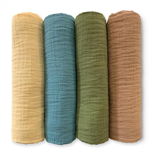 Image of SwaddleDesigns Cotton Muslin Swaddle Blankets for Babies, Set of 4, Neutral Receiving Blankets for Newborn, Baby Registry & Gift, 46x46 inches, Patagonia