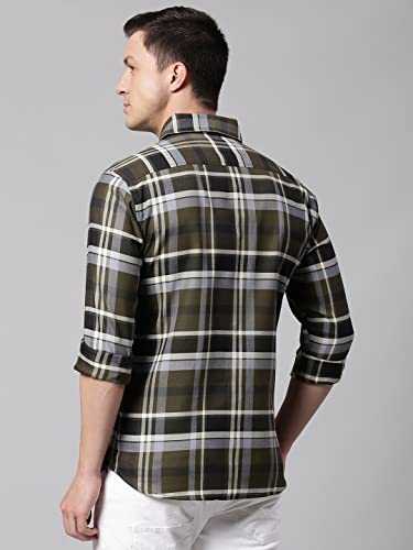 Image of Dennis Lingo Men's Cotton Slim Fit Casual Shirt with Spread Collar & Checkered Print