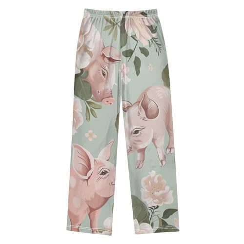 Pig Poney Floral Boys Long Pants Soft Trousers Elastic Waist Kids Lounge Bottoms with Pockets S-XL2