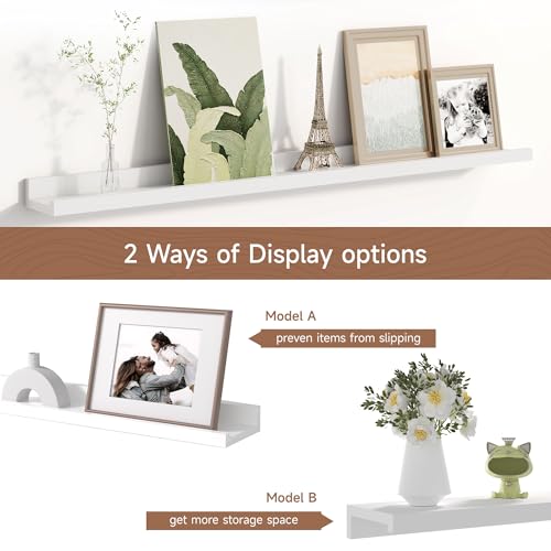 Fun Memories Picture Ledge Shelf for Wall, Floating Shelves Set of 4, 36 Inch Long Nursery Book Shelves for Toys Storage, Kids Bookshelf Wall Mounted for Books Photo Frames, White